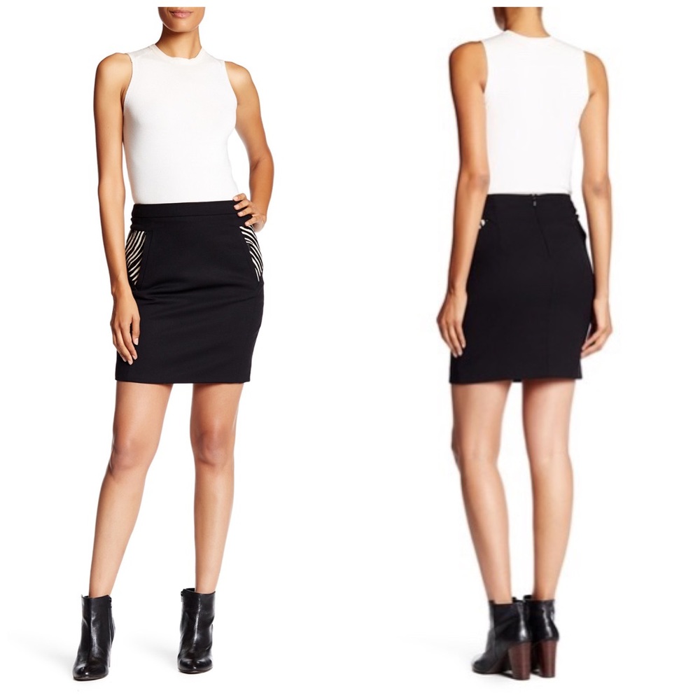 The Kooples | Genuine Leather Paneled Wool Skirt